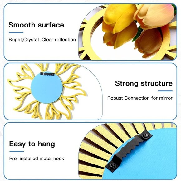 NEW  3 Pieces Gold Round Mirrors for Wall Decor,Wood Wall Mirrors Home Décor - Picture 8 of 8